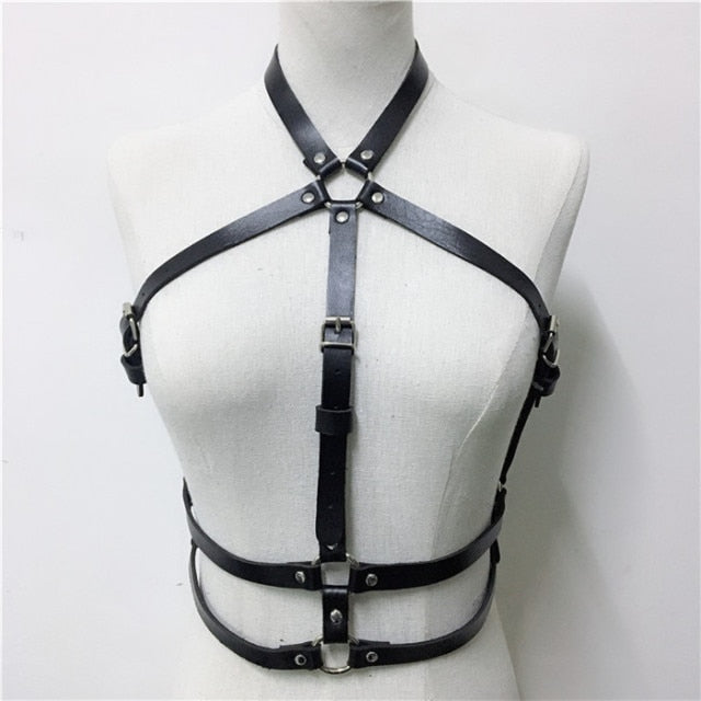 gothic leather rave crop top.