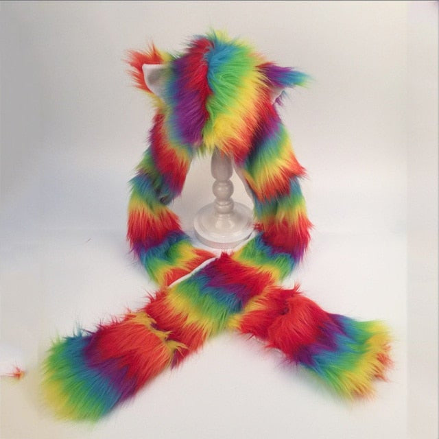 Colorful Winter Faux Fur Hat Ear Flaps with Pockets for Winter Raves - Grumps Collection