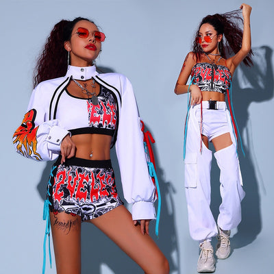 Two girls wearing hip hop rave two piece sets 