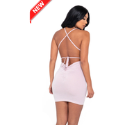 Baby Pink Cocktail Dress with Criss Cross Strap - Grumps Collection
