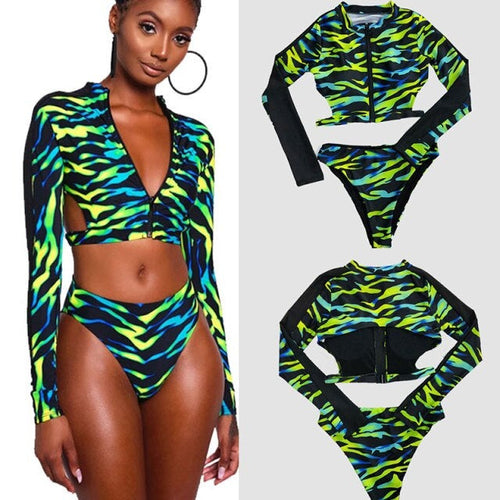 Two Piece Backless Long Sleeve Swimsuit Set