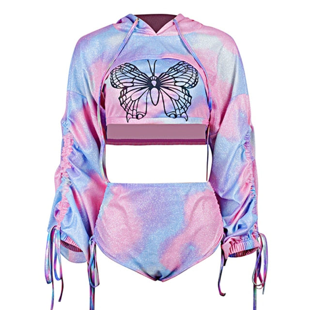 Holoographic butterfly two piece set for raves.