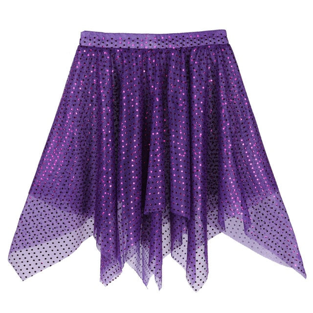 Purple sparkly mesh skirt for raves or music festivals.