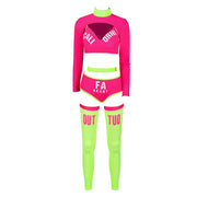 Neon cheerleader costume two piece set with accessories for raves.