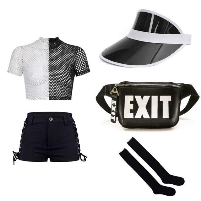 Black & White Rave Outfit Set with Fanny Pack.