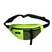 Fluorescent green fanny pack for raves or music festivals.