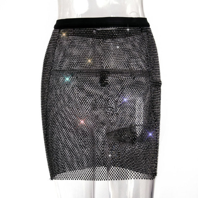 Crystal sequin skirt for raves or music festivals.