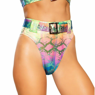 Multi Colored Snake Skin High Rise High-Waisted Shorts with Belt Detail - Grumps Collection