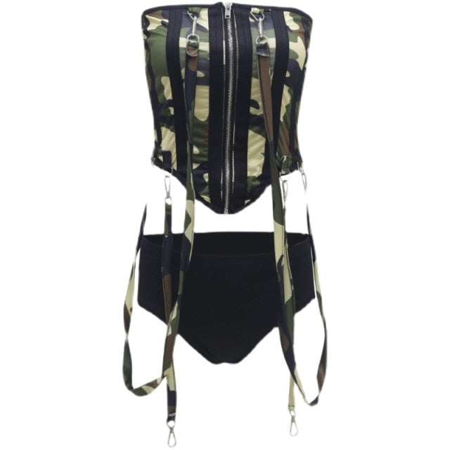 Camouflage military rave two piece set.