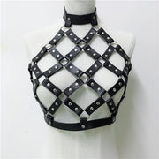 black leather harness rave crop top 