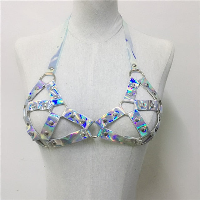 holographic chain harness crop top.
