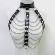 gothic leather rave crop top with chains