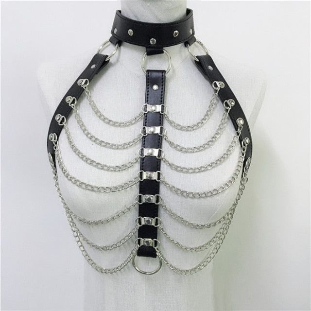 gothic leather rave crop top with chains
