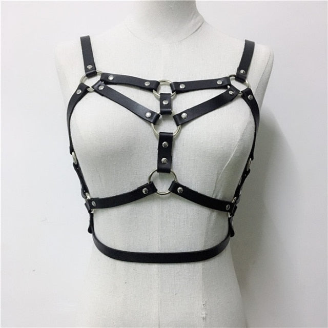 gothic sexy leather crop top for raves.