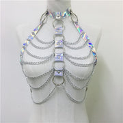 holographic chain crop top for raves and music festivals.