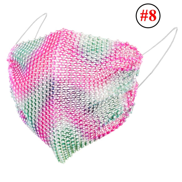 Green and pink sequin face mask for raves or music festivals.
