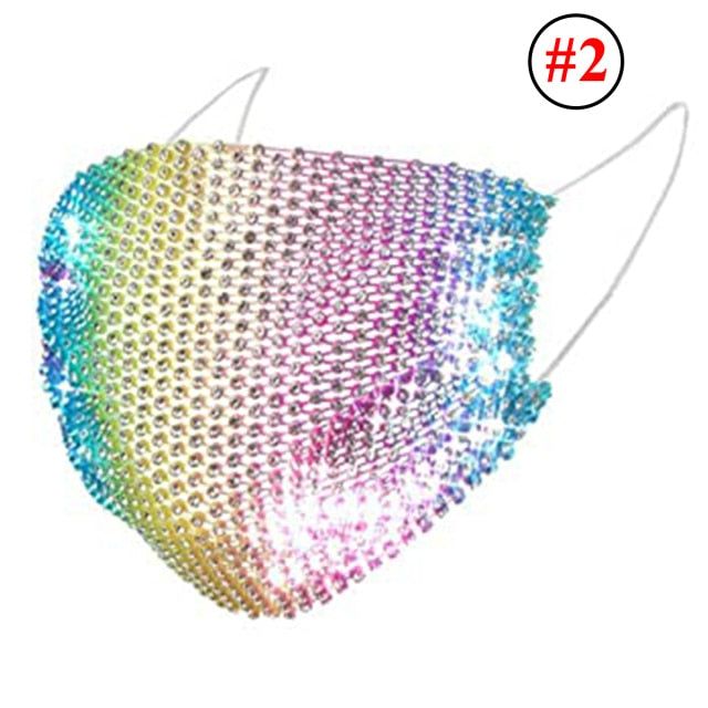 Colorful sequin face mask for raves or music festivals.