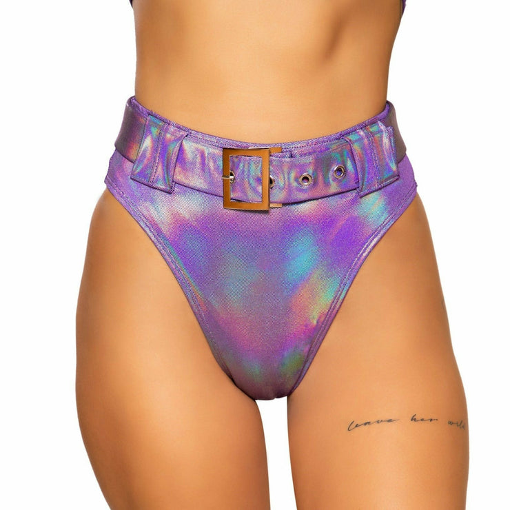 Purple Shimmer High Rise High-Waisted Shorts with Belt Detail - Grumps Collection