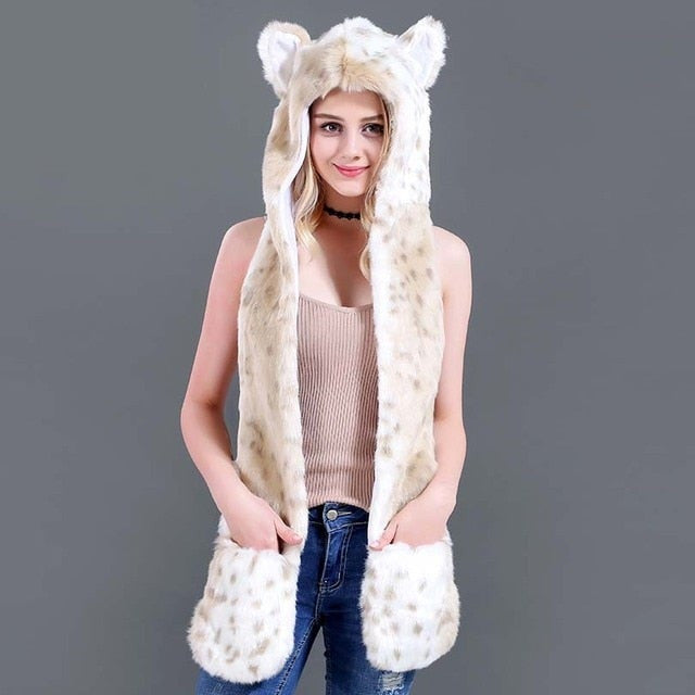 Men Faux Fur Hood Animal Hat Ear Flaps for Winter Raves - Grumps Collection