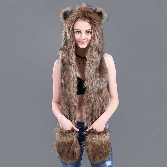 Faux Fur Animal Ear Flaps Gloves - Grumps Collection