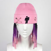 Pink hat wig for raves or music festivals.