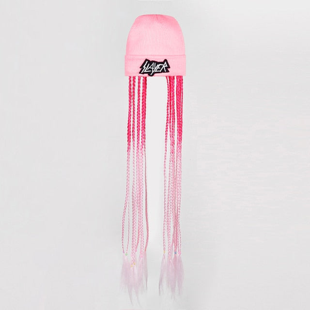 Pink wig hat for raves or music festivals.