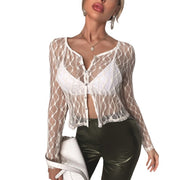 Lace Mesh Crop Top Women with Sleeves.