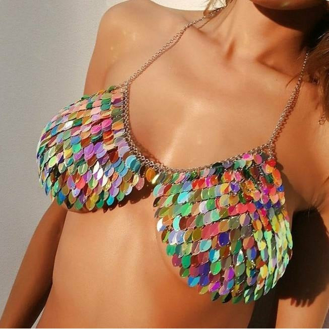 Sexy Rhinestone Halter Crop top for Raves - Grumps Collection