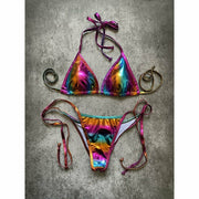 Shiny and coloful bikini two piece set for raves or music festivals.