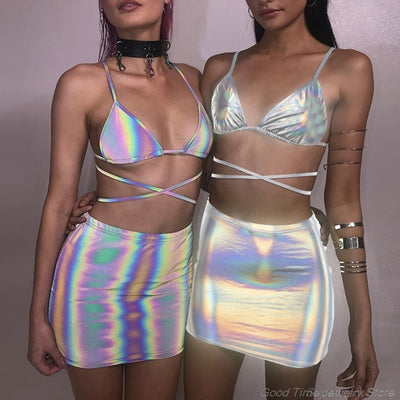 Holographic Electra Costume cerulean/oil-slick Rave Outfit -  in 2023
