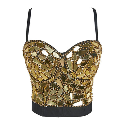 Gold/ Silver Strappy Corset Crop Top with Rhinestones.