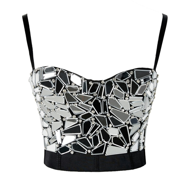 Gold/ Silver Strappy Corset Crop Top with Rhinestones.
