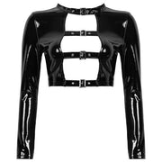 Leather Hollow Out Crop Top with Buckles - Grumps Collection