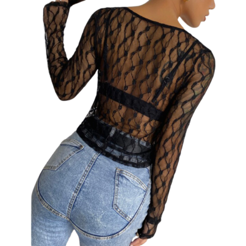 Lace Mesh Crop Top Women with Sleeves.