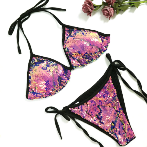 Glitter Sequin Two-Piece Bathing Suits.