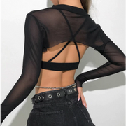 Long Sleeve See Through Mesh Fishnet Crop Top.