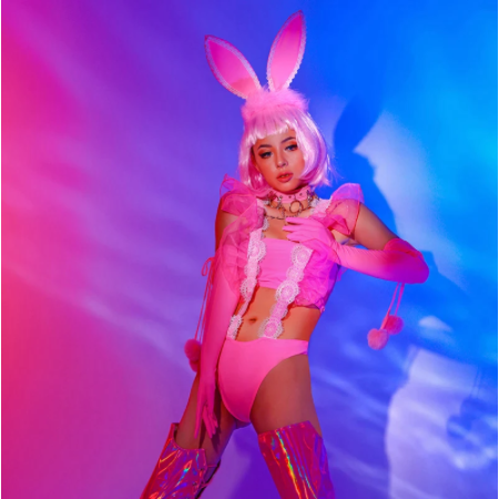 Futuristic Pink Rave Outfit with Accessories