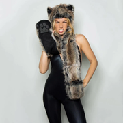 Wolf Animal Faux Fur Hat Ear Flaps with Pockets for Winter Raves - Grumps Collection