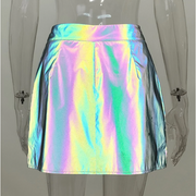 High waisted reflective skirt for raves or music festival.